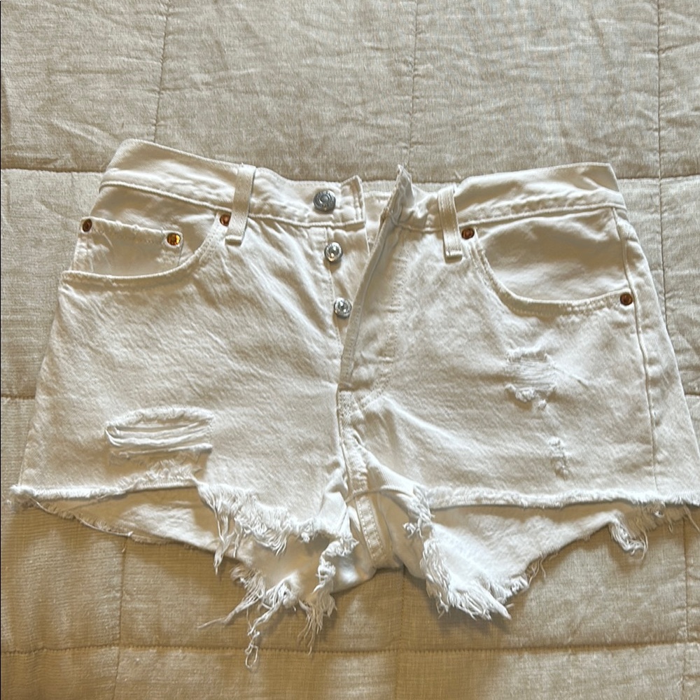 Levi’s White Distressed Denim Shorts